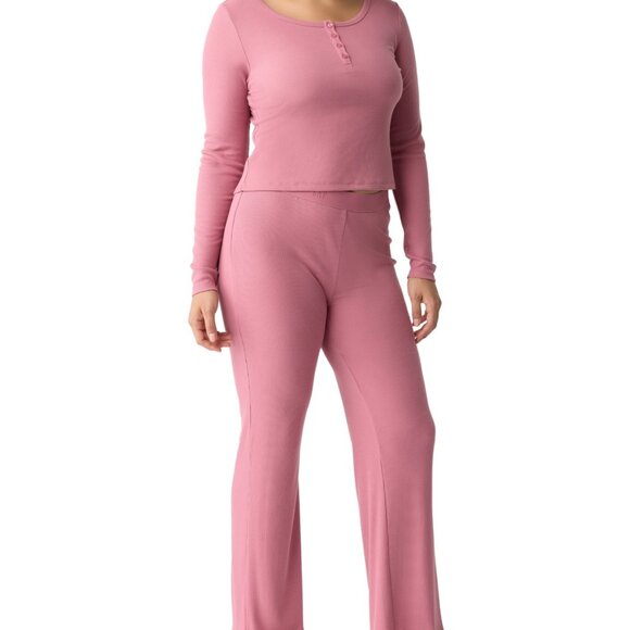 #19 Gap GapBody Women's Long-Sleeve Rib Pajama Set - Pink - Picture 1 of 1